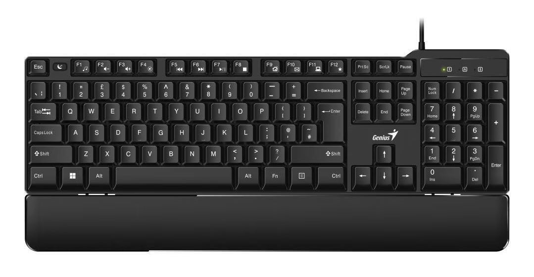 Genius KB-100XP UK QWERTY USB Wired Keyboard With Palm Rest - Black - KB-GEN-100XP