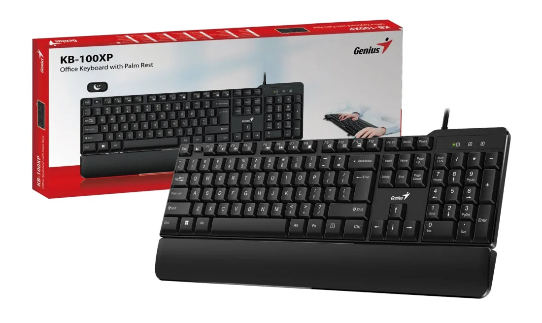Genius KB-100XP UK QWERTY USB Wired Keyboard With Palm Rest - Black - KB-GEN-100XP