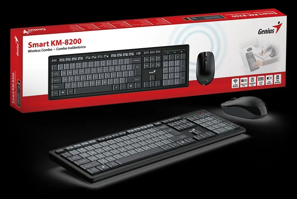 Genius KM-8200 Wireless Keyboard & Mouse Combo - Black / Grey - KB-GEN-WL8200