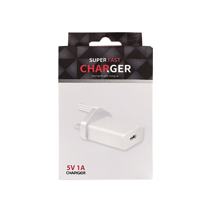 5V 1A USB A To Mains Plug Adapter - White - USB-3PIN/1A