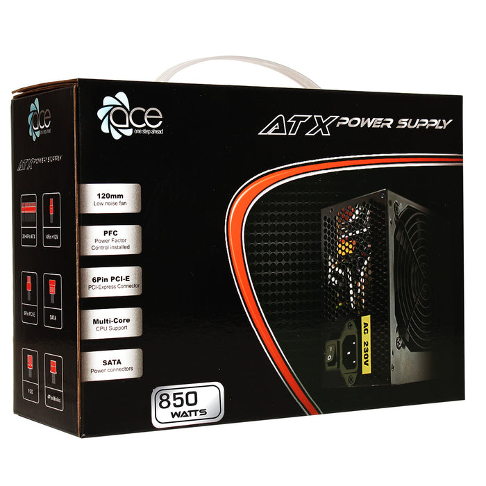 Ace Black 850-BR ATX Power Supply Unit - 120mm Fan - Multi Core CPU - PSU-ACE/850