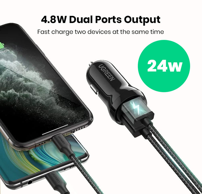 UGREEN Dual Port USB 24W Car Charger - Black - UG-50875