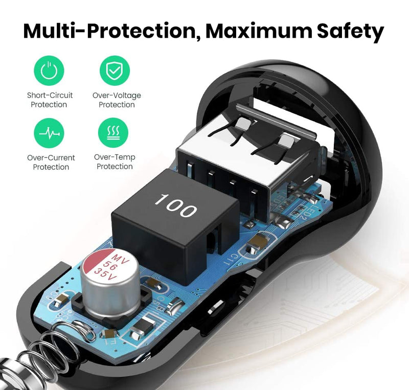 UGREEN Dual Port USB 24W Car Charger - Black - UG-50875