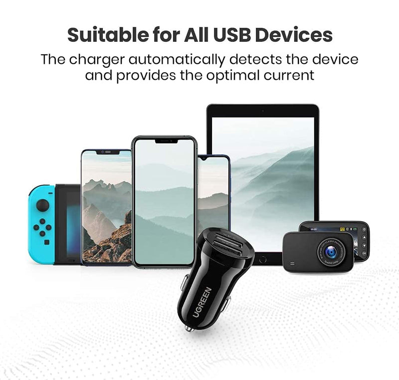 UGREEN Dual Port USB 24W Car Charger - Black - UG-50875