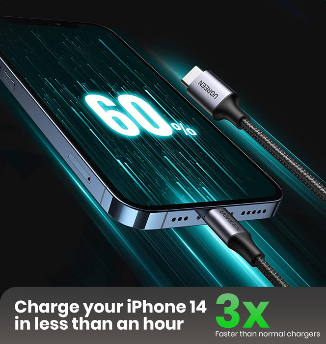 UGREEN MFi Braided PD Fast Charger USB C to Lightning Cable - 2M - Black - UG-60761