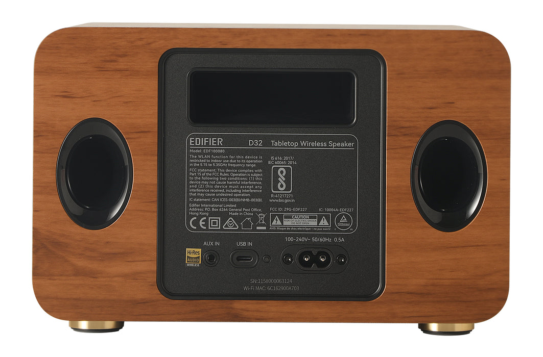 Edifier D32 Tabletop Bluetooth Hi-Res Speaker With Built In Battery - Brown - CM-D32/BRN