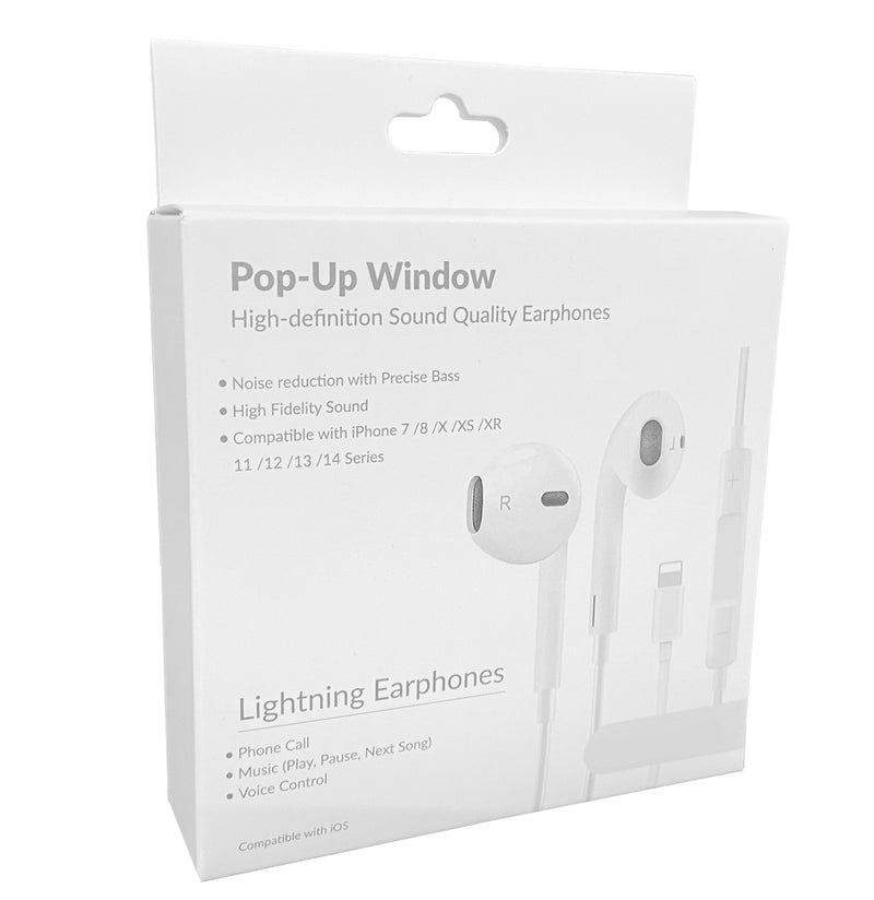 Wired Lightning Earphones For iPhones - White - EAR-LIGHTNING