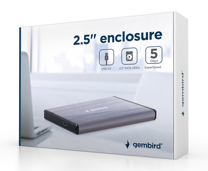 Gembird 2.5" USB 3.0 Hard Drive Enclosure - Light Grey - ENC-USB3-2.5/GREY