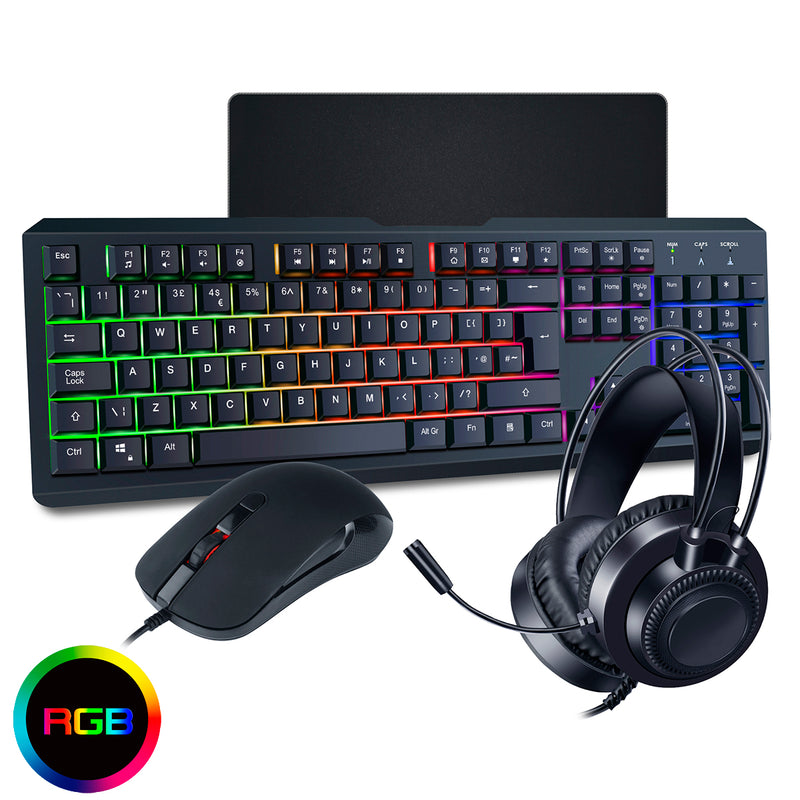 Rainbow 4 In 1 LED Gaming Combo - Includes Keyboard, Mouse, Mouse Mat & Headset - KB-GAM-RAIN/COMBO
