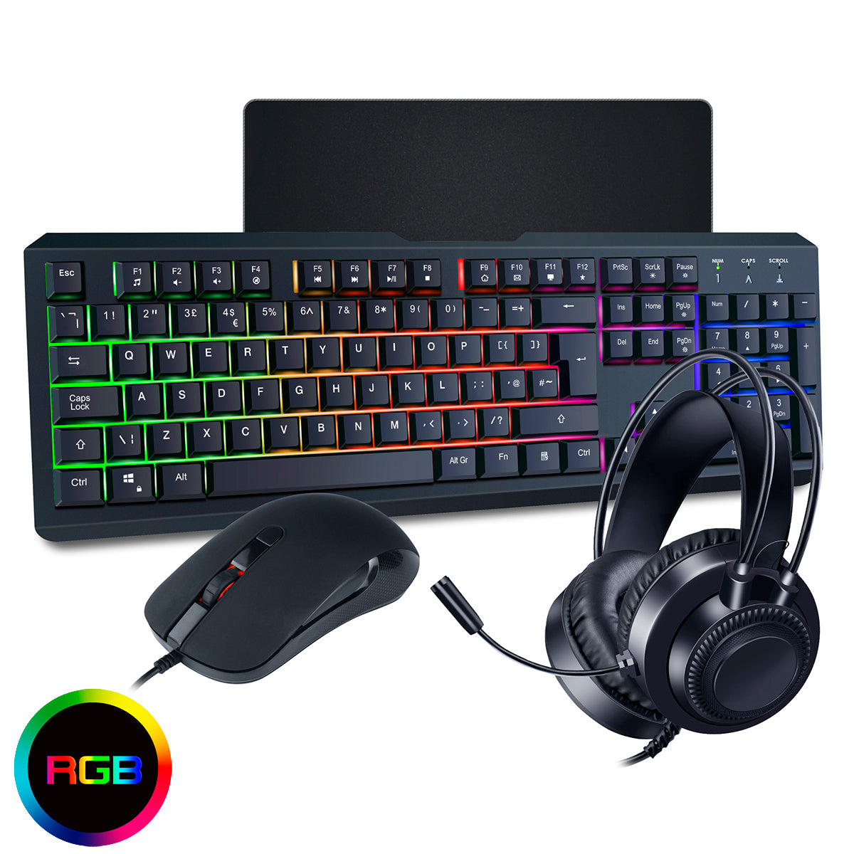 Rainbow 4 In 1 LED Gaming Combo - Includes Keyboard, Mouse, Mouse Mat ...