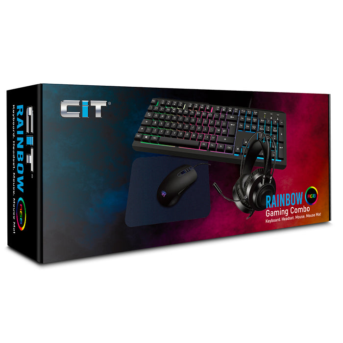 Rainbow 4 In 1 LED Gaming Combo - Includes Keyboard, Mouse, Mouse Mat & Headset - KB-GAM-RAIN/COMBO