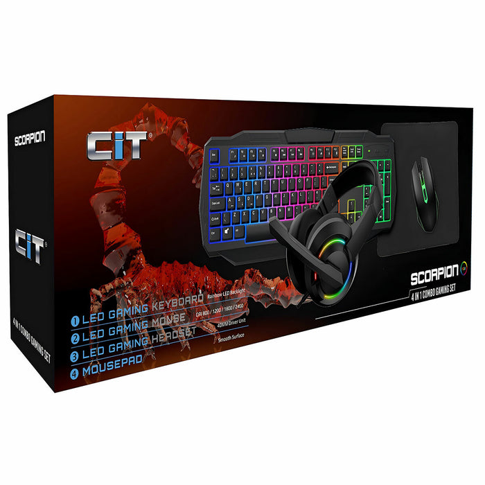 Scorpion 4-in-1 Keyboard / Mouse / Headset / Mouse Pad Combo Kit - Black - KB-SCORP/BLK