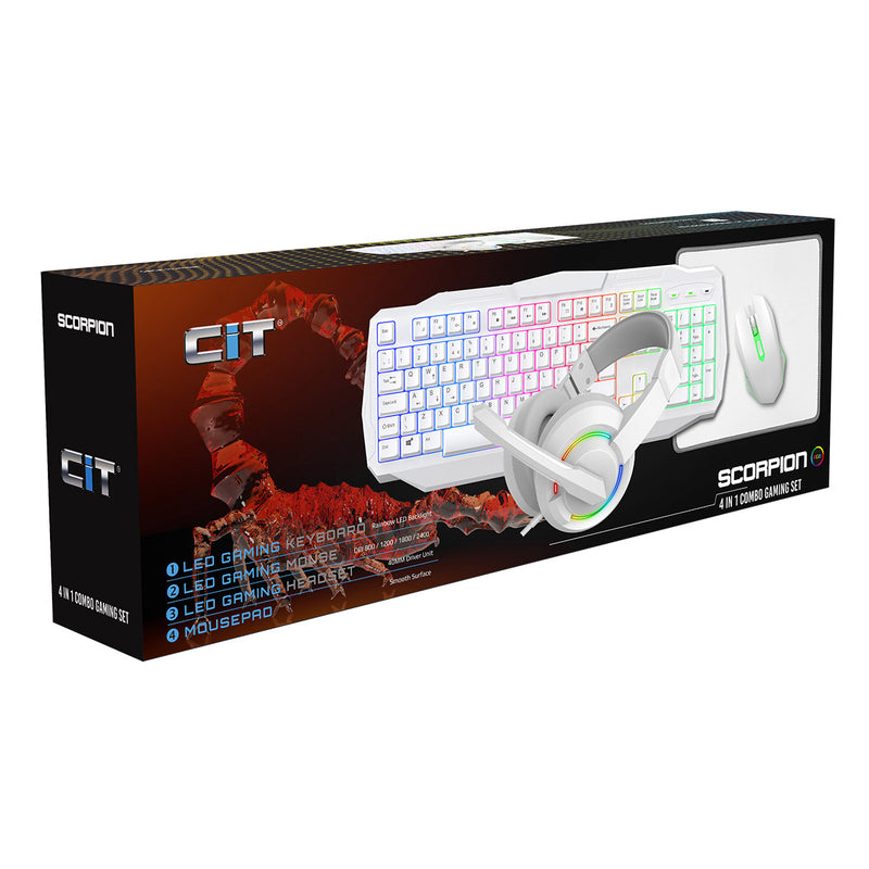 Scorpion 4-in-1 Keyboard / Mouse / Headset / Mouse Pad Combo Kit - White - KB-SCORP/WHT