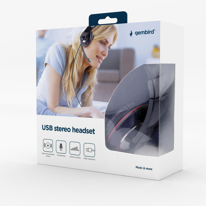 Gembird Stereo Sound PC Desktop USB Headset With Mic & Volume Control - HS-W-001