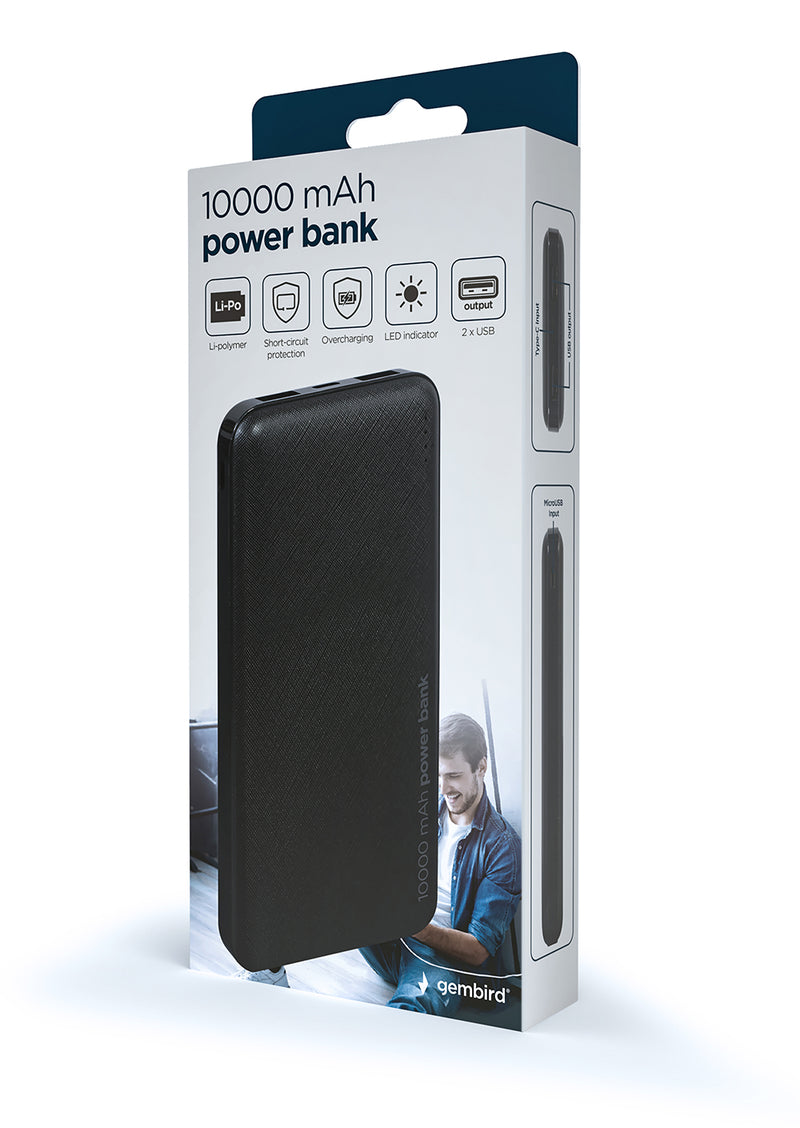 Gembird 10,000mAh Powerbank - Black - PB-10000/BLK