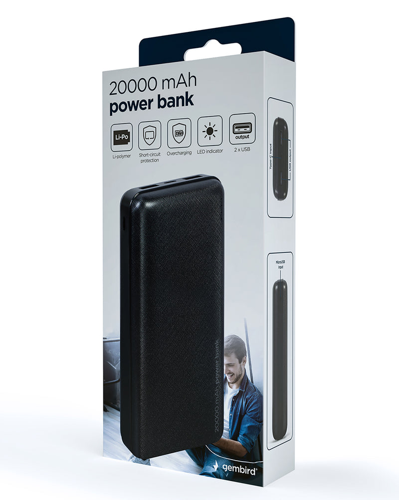 Gembird 20,000mAh Powerbank - Black - PB-20000/BLK