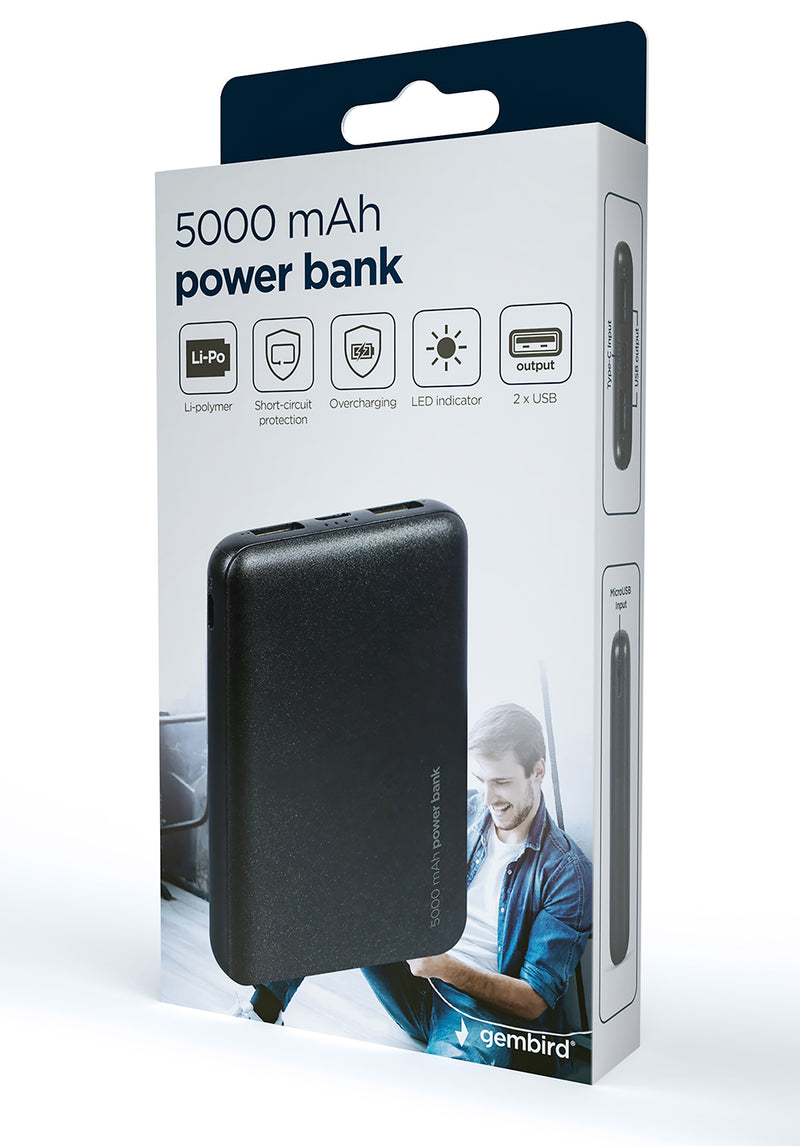 Gembird 5,000mAh Powerbank - Black - PB-5000/BLK