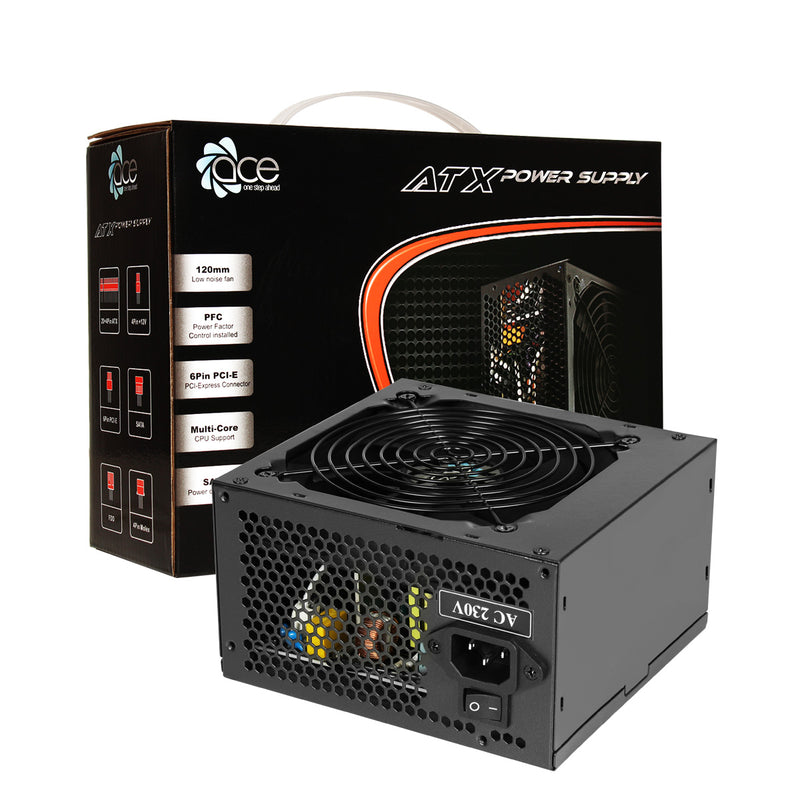 Ace Black 650-BR ATX Power Supply Unit - 120mm Fan - Multi Core CPU - PSU-ACE/650