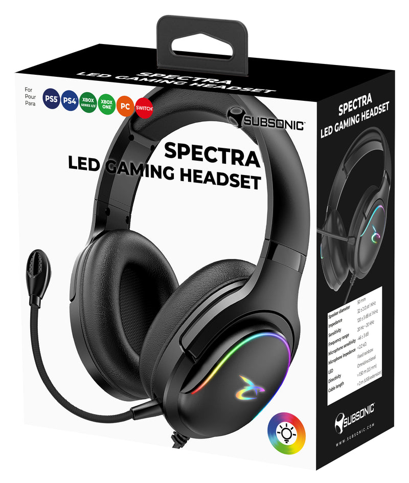 Subsonic Spectra LED Gaming Headset With Microphone Xbox Series X/S, PC & PS5 - Black - SUB-5684
