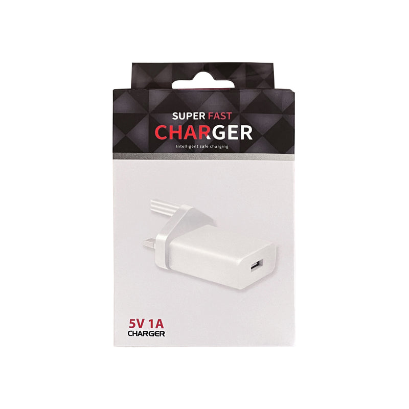 5V 1A USB A To Mains Plug Adapter - White - USB-3PIN/1A