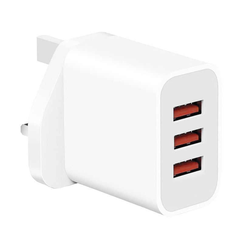 3 Port 3.1A USB A To Mains Plug Adapter - White - USB-3PIN/3.1A