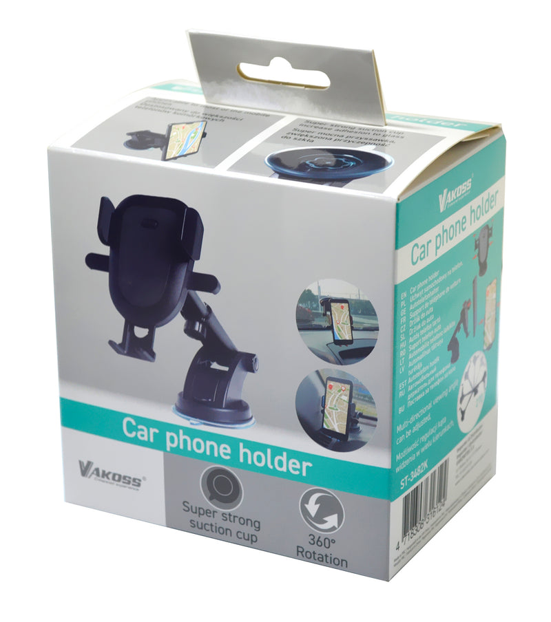 Vakoss Mobile Phone Car Holder With Suction Mount - Black - VAK-3482K