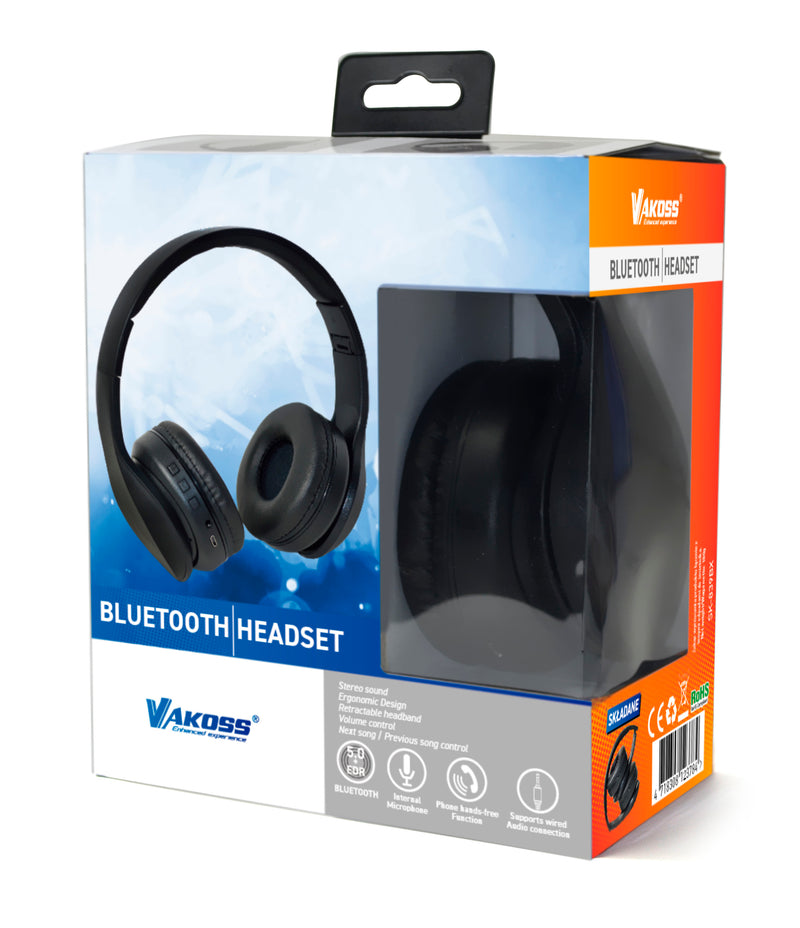 Vakoss Bluetooth Folding Headset With Microphone - Black - VAK-839BX