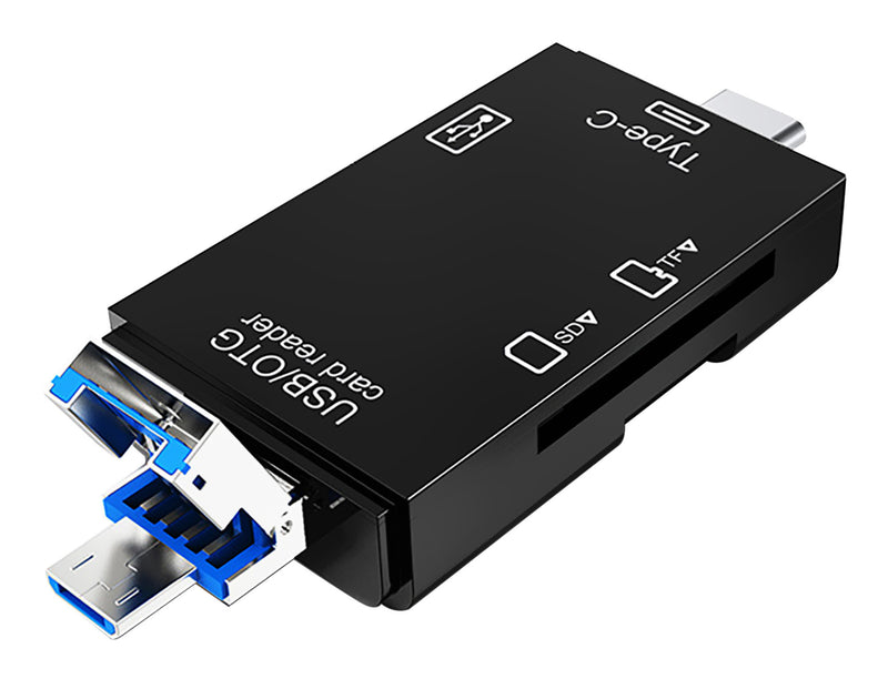 Vakoss 6-In-1 USB & Type C SD/Micro Card Reader - Black - VAK-R425X