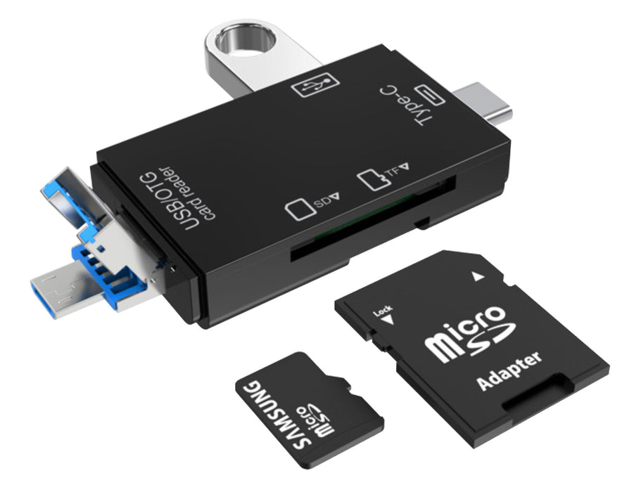 Vakoss 6-In-1 USB & Type C SD/Micro Card Reader - Black - VAK-R425X