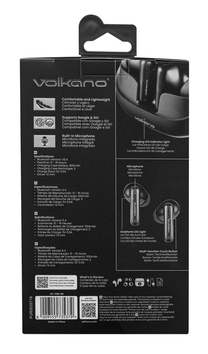 Volkano Jupiter True Wireless TWS Bluetooth Earphones - Black - VOLK-1158/BLK