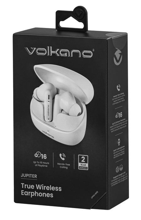 Volkano Jupiter True Wireless TWS Bluetooth Earphones - White - VOLK-1158/WHT