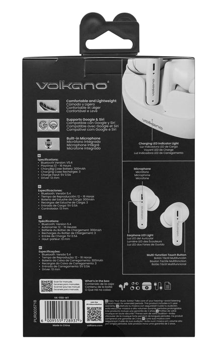 Volkano Jupiter True Wireless TWS Bluetooth Earphones - White - VOLK-1158/WHT