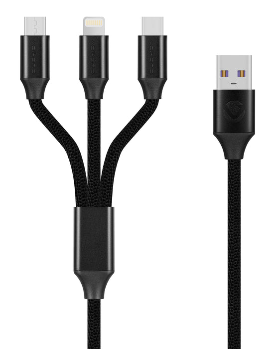 Volkano Weave Series 60W 3-in-1 USB A To Type-C, Lightning and Micro Charging Cable - 1M - VOLK-VK20111