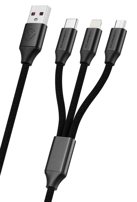 Volkano Weave Series 60W 3-in-1 USB A To Type-C, Lightning and Micro Charging Cable - 1M - VOLK-VK20111