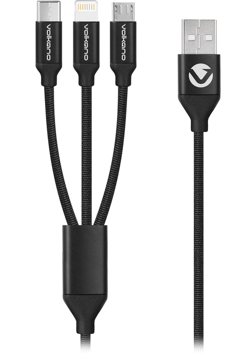 Volkano Weave Series Braided 3-in-1 Charging Cable - VOLK-20111/BLK