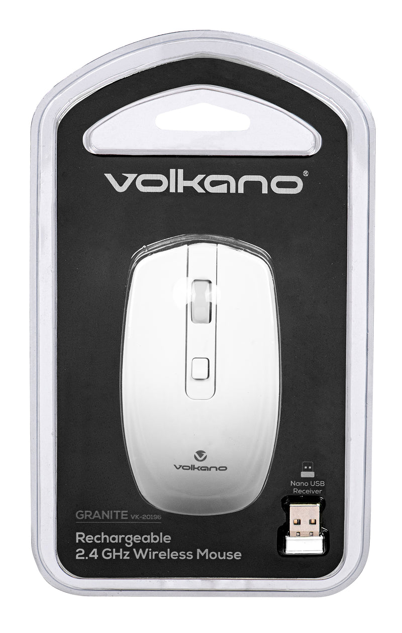 Volkano Granite Series Rechargeable Wireless Mouse - White - VOLK-20196/WHT