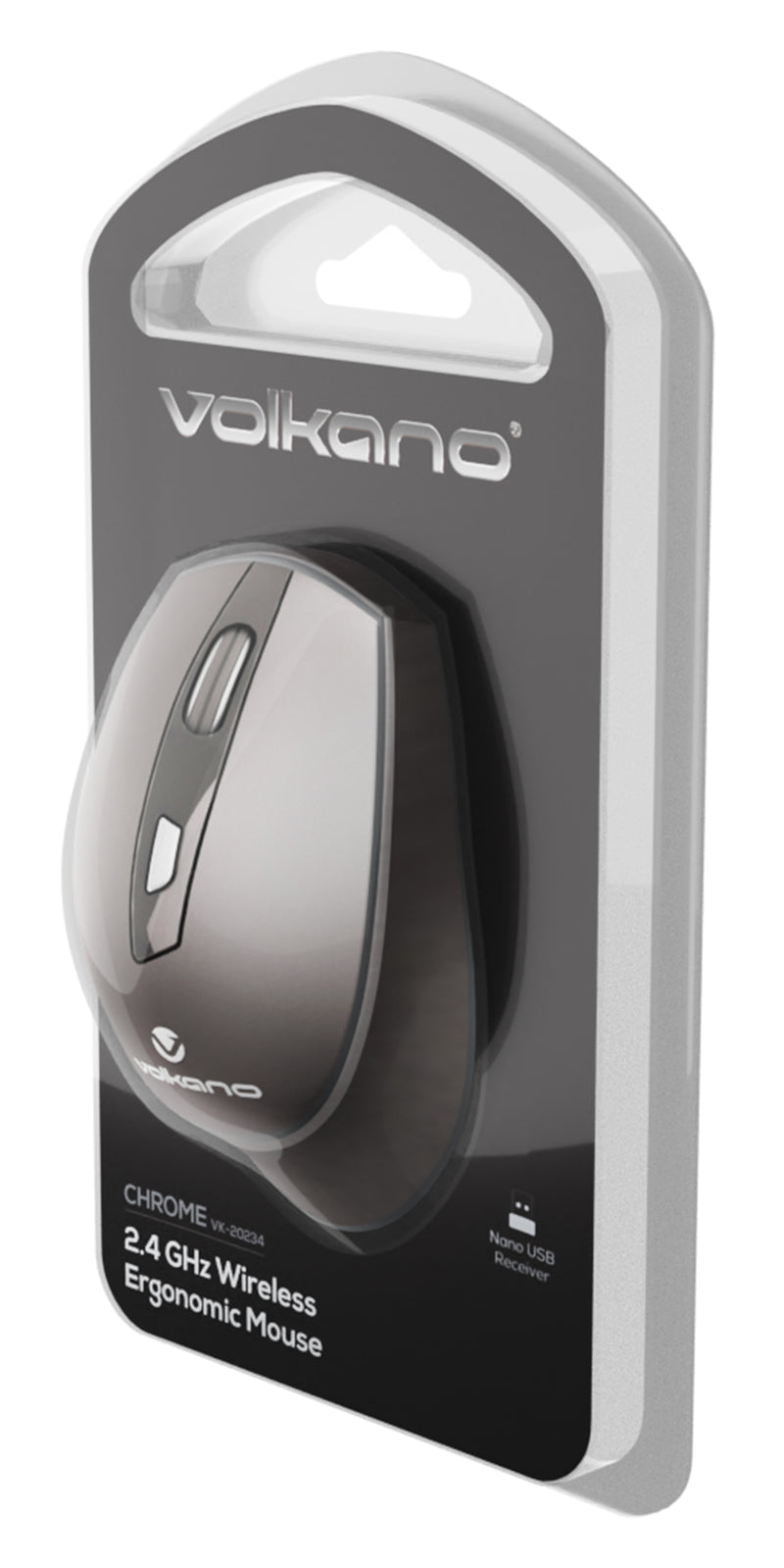 Volkano Chrome Series Wireless Ergonomic Mouse - Black - VOLK-20234/BK