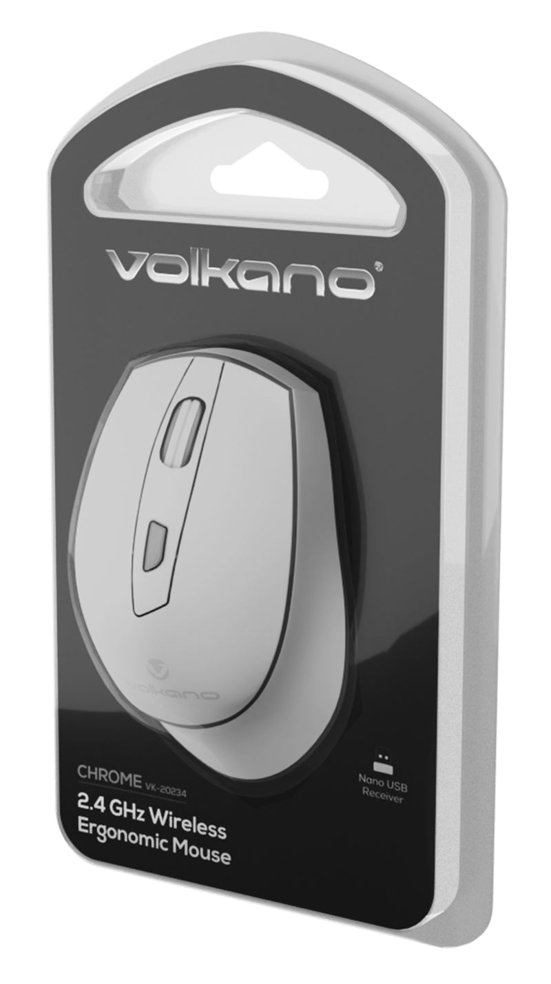 Volkano Chrome Series Wireless Ergonomic Mouse - Grey - VOLK-20234/GRY