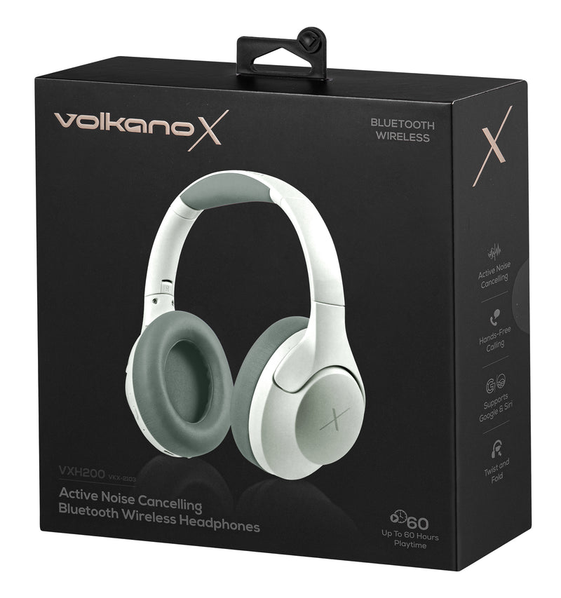 VolkanoX VXH200 Bluetooth Headphones With Active Noise Cancelling - Pastel Green - VOLK-2103/GRN