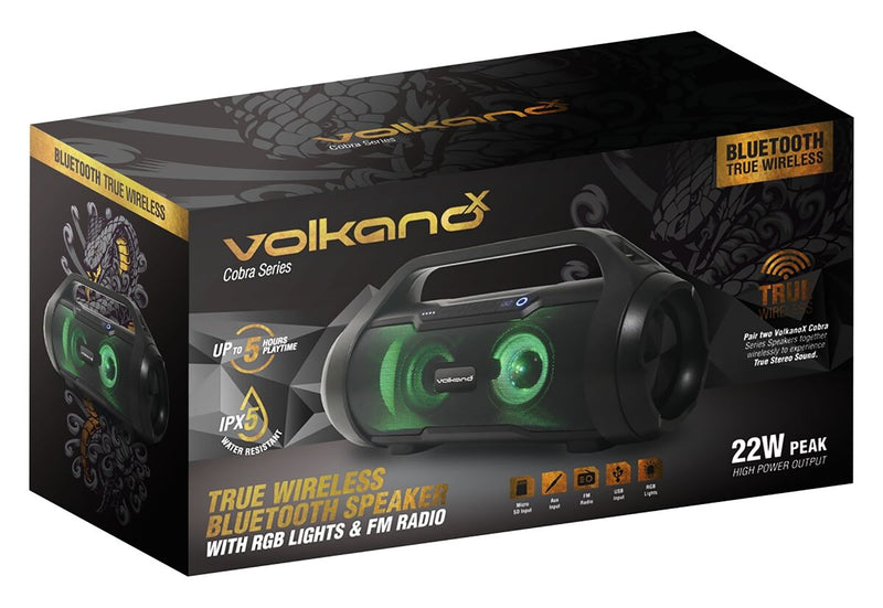 VolkanoX Cobra Series Bluetooth Speaker With FM Radio - Black - VOLK-3454/BK
