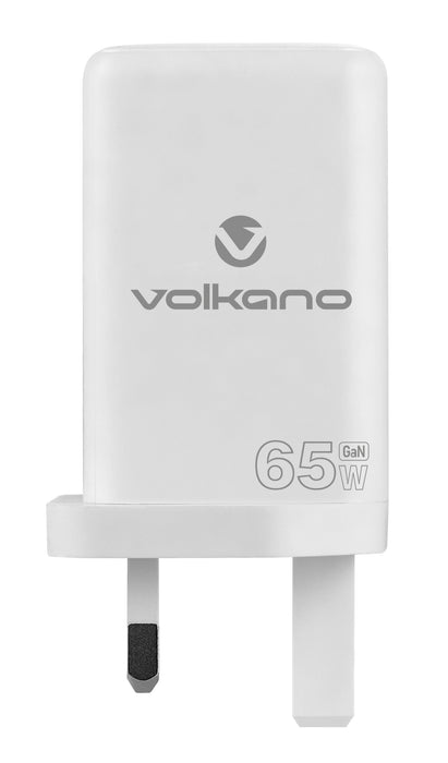 Volkano 65W GaN PD & Dual USB Type C Wall Charger With Cable - White - VOLK-8070