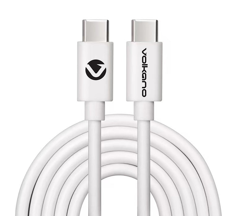 Volkano 65W GaN PD & Dual USB Type C Wall Charger With Cable - White - VOLK-8070