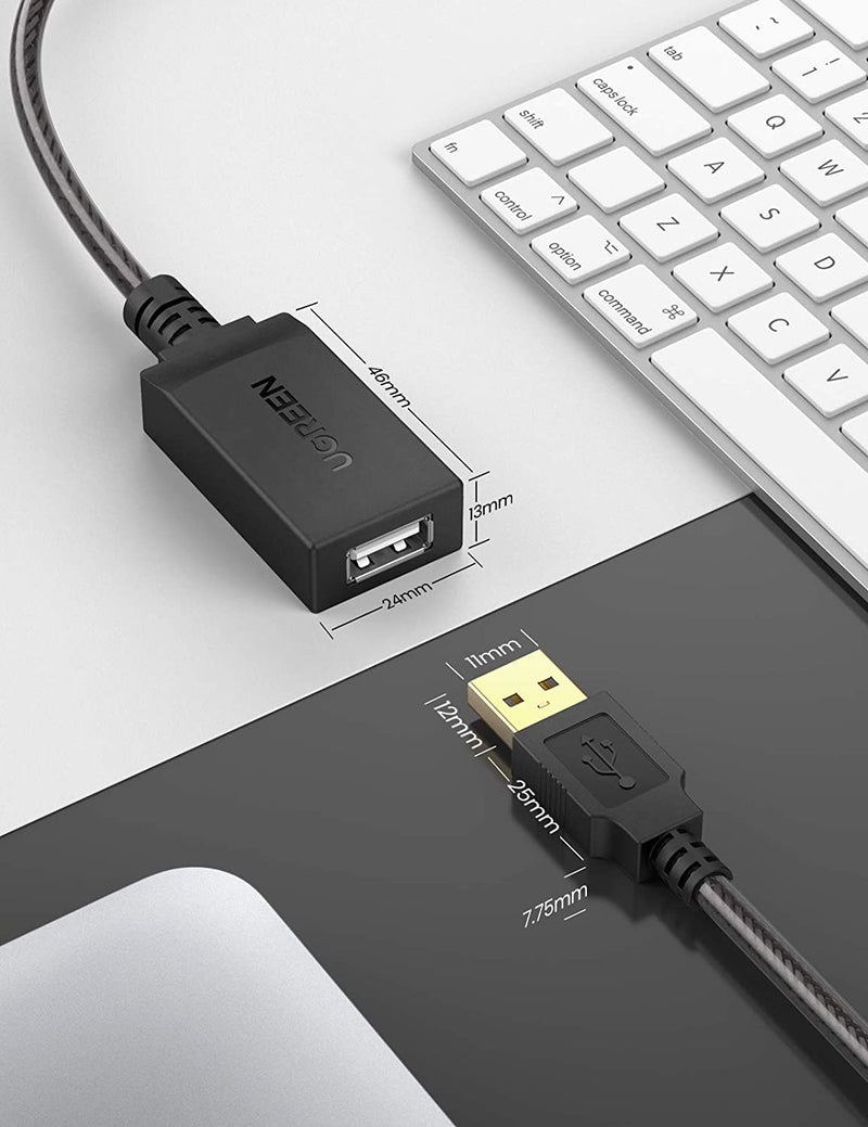 UGREEN USB 2.0 Active Extension Cable - Male To Female - Black - 5M - UG-10319