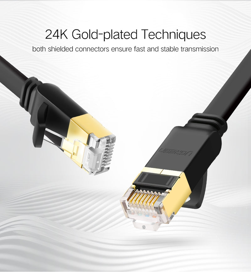 UGREEN Cat 7 10Gbps Flat Snag-less Network Lan Cable - Black - 1M - UG-11260