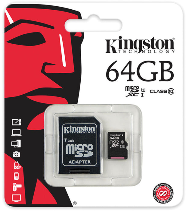 Kingston 64GB Micro SD Card - With Adapter - KING-MICRO/64GIG