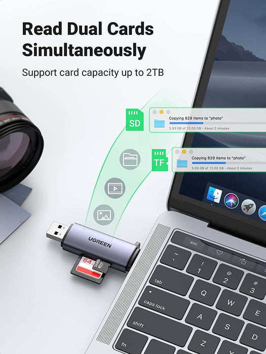 UGREEN 2-in-1 External USB Type C & USB 3.0 OTG Card Reader - Grey - UG-50706