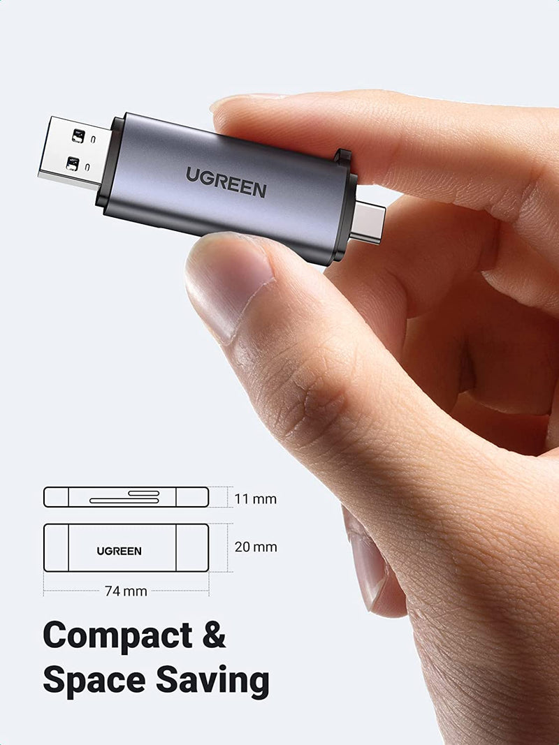 UGREEN 2-in-1 External USB Type C & USB 3.0 OTG Card Reader - Grey - UG-50706