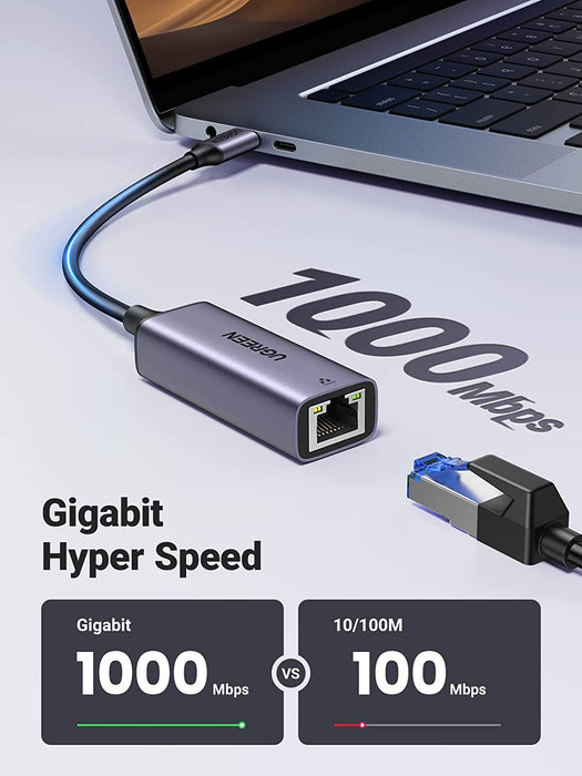 UGREEN USB Type C To Ethernet Gigabit 1000Mbps Adapter - Grey - UG-50737