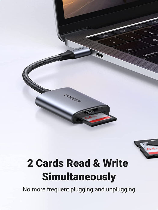 UGREEN 2-in-1 External SD TF USB Type C OTG Card Reader - Grey - UG-80888