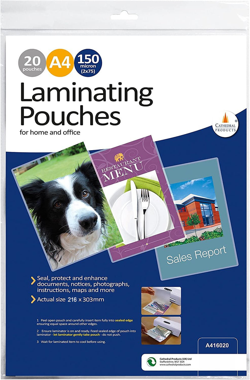 Cathedral A4 20pk 150m Laminating Pouches - CATH-A416020